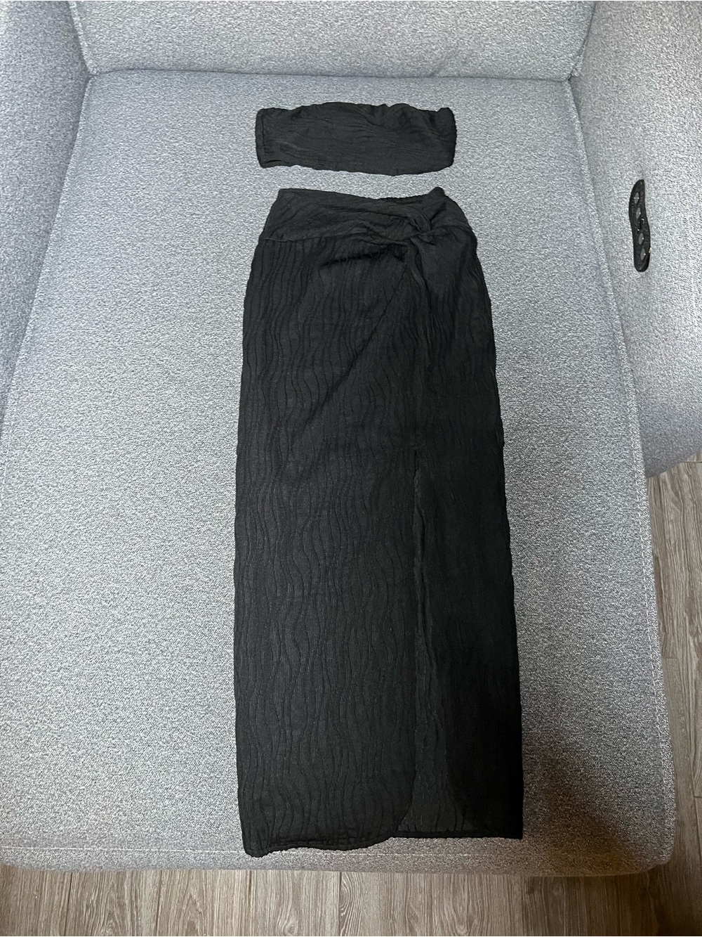 SHEIN Black Textured Wrap Maxi Dress with Bandeau